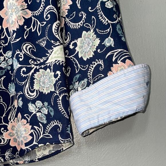 Chaps Button Up Shirt Size Medium Navy No Iron Cotton Career Contrast Cuffs - Picture 4 of 13